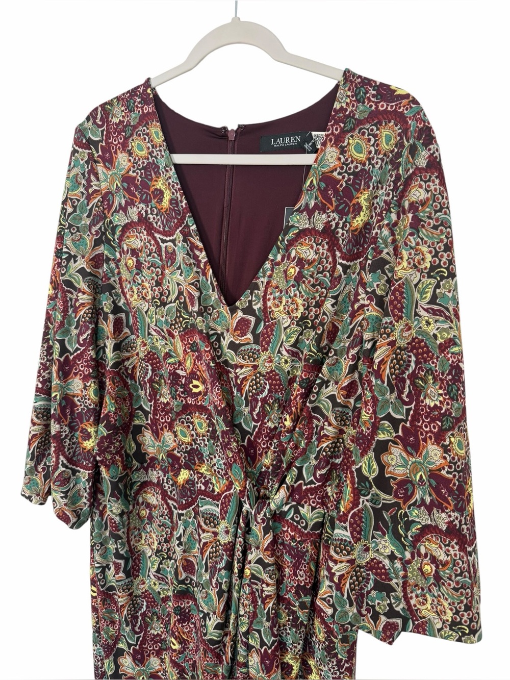 Lauren Ralph Lauren Floral Jersey Tie Front Midi Dress Wrap Style Size 16 - Picture 12 of 16